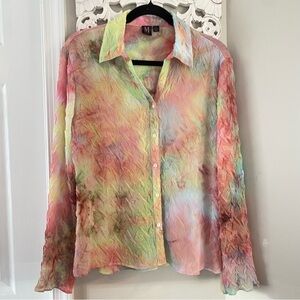 Milano Women's Pastel Tie-Dyed Crepe Blouse Top Fairy Siren Dragon Scale Sz L